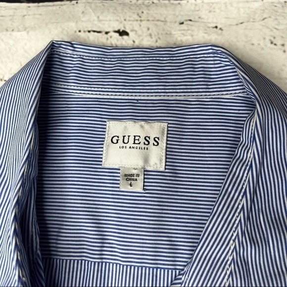 Guess Blue/White Striped Button Down Sleeveless Top Size L - Picture 2 of 9